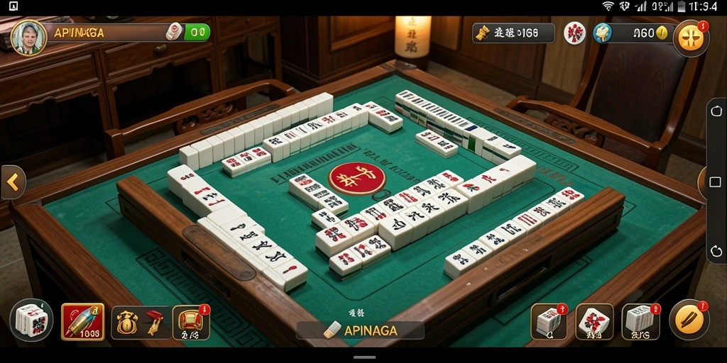 Tampilan gameplay seru Mahjong di APINAGA.
