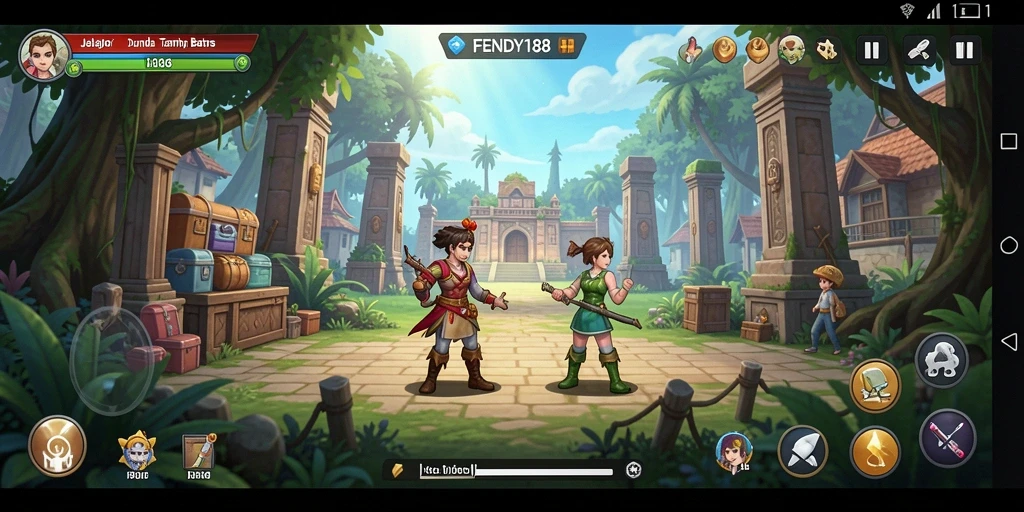 Screenshot FENDY188 menampilkan pemain menjelajahi lingkungan terbuka yang indah.