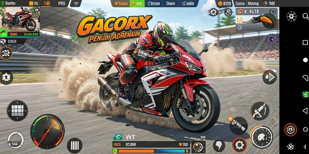Gameplay seru GACORX dalam balapan motor yang penuh aksi.