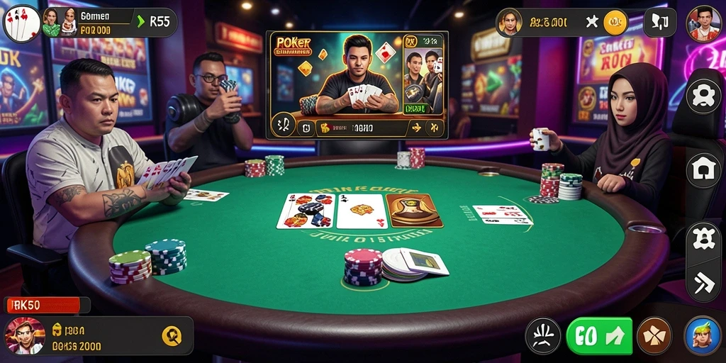 Tampilan gameplay Poker seru dan penuh strategi di RK55.