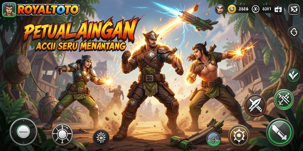 Tampilan gameplay intens ROYALTOTO dengan pertempuran langsung.