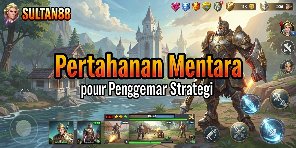 Tampilan gameplay SULTAN88 menampilkan menara yang megah dan strategi pertahanan yang canggih.